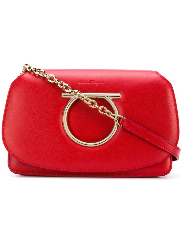 Salvatore Ferragamo Gancini Leather Shoulder Bag - Red