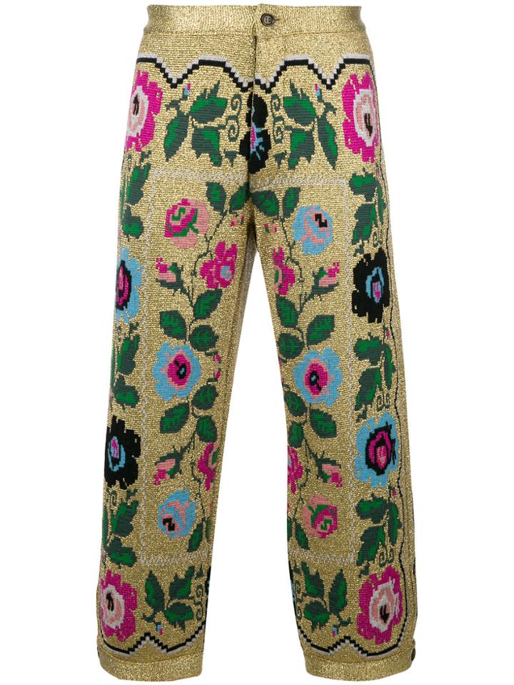Gucci Cropped Embroidered Trousers - Metallic