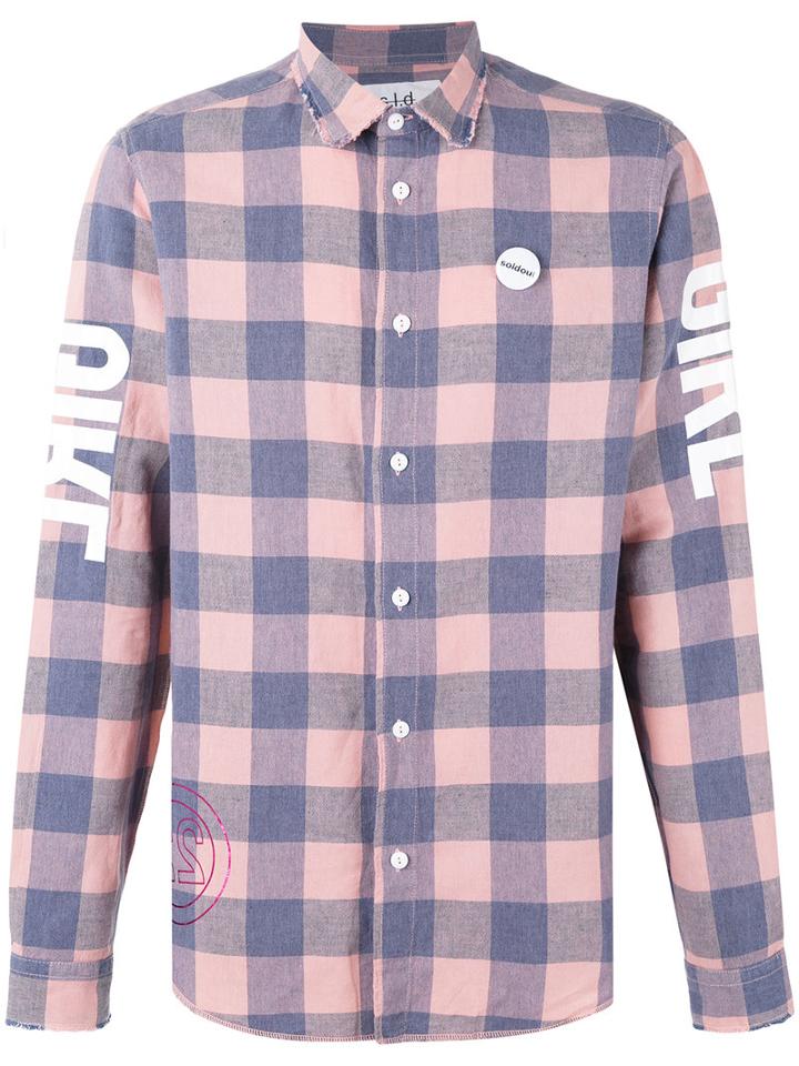 Sold Out Frvr - Printed Checked Shirt - Men - Cotton/linen/flax - L, Pink/purple, Cotton/linen/flax