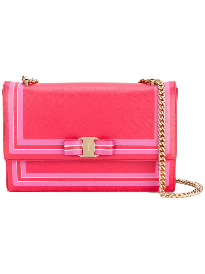 Salvatore Ferragamo Striped Trim Bag, Women's, Pink/purple, Calf Leather