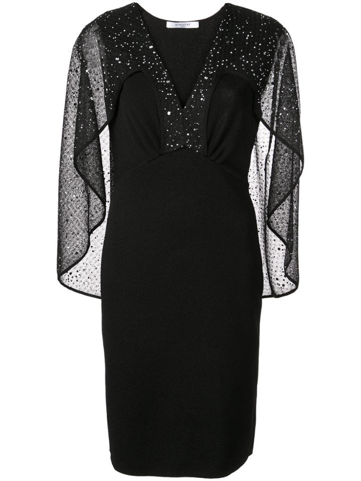 Givenchy Crystals Embroidered Cape Dress - Black