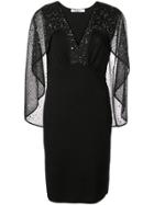 Givenchy Crystals Embroidered Cape Dress - Black