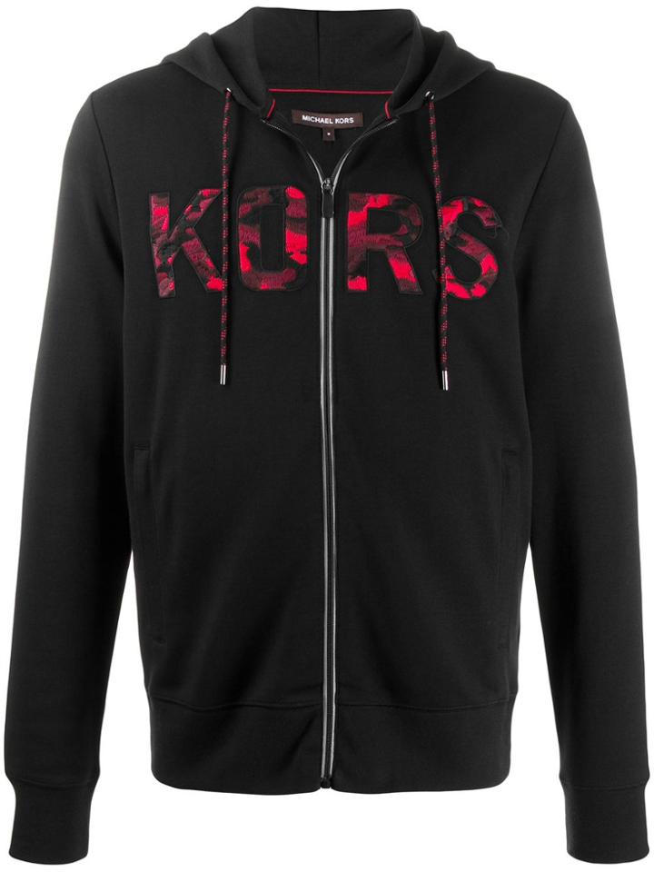 Michael Kors Logo Embroidered Zipped Hoodie - Black