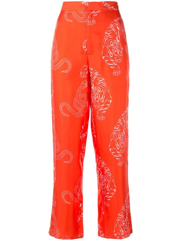 Shanghai Tang Pyjama Pants With Tiger & Snake Print - Orange