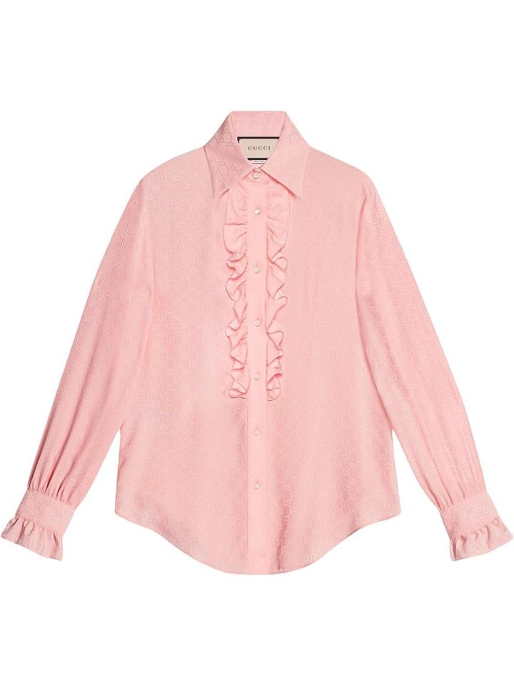 Gucci Gg Silk Ruffle Shirt - Pink