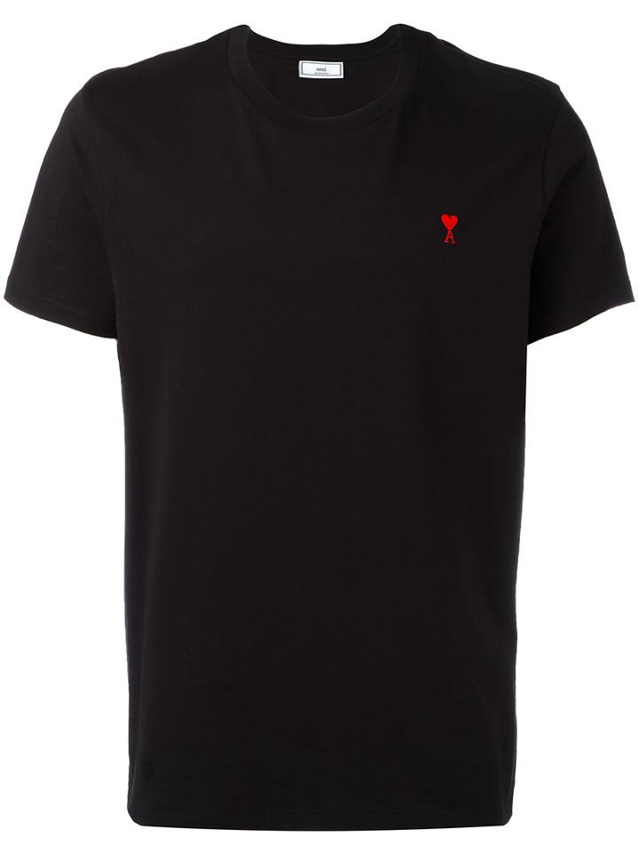 Ami Alexandre Mattiussi - Crew Neck T-shirt Red Ami De Coeur Embroidery - Men - Cotton - L, Black, Cotton
