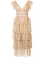 Marchesa Notte Sequin-embellished Tiered Ruffled Dress - Metallic