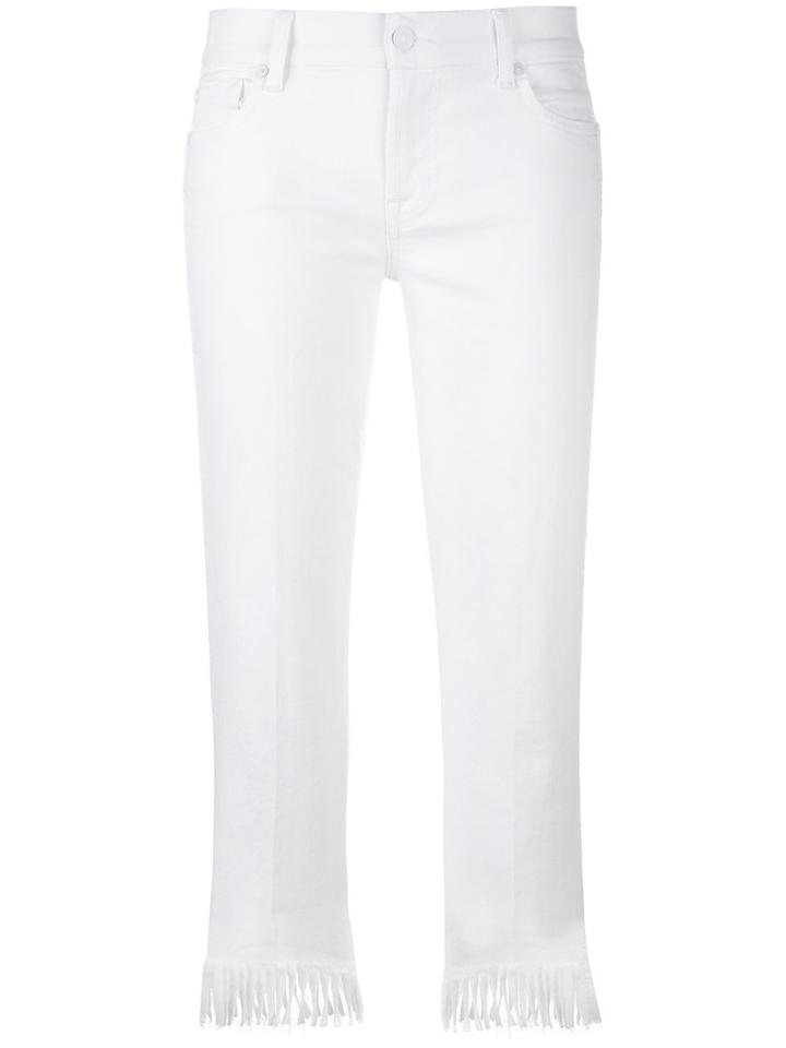 7 For All Mankind Fringed Trim Skinny Jeans, Women's, Size: 28, White, Cotton/spandex/elastane