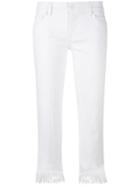7 For All Mankind Fringed Trim Skinny Jeans, Women's, Size: 28, White, Cotton/spandex/elastane