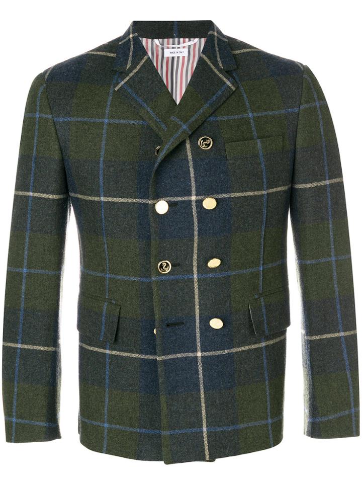 Thom Browne Large Buffalo Tartan Pintuck Wool Sport Coat - Blue