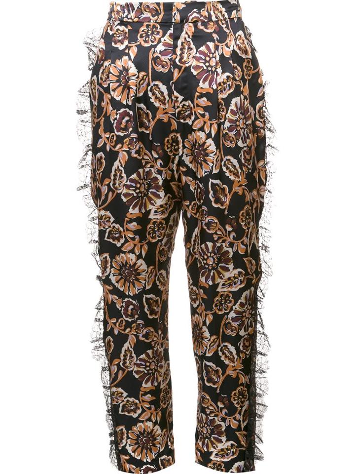 Rodarte Floral Print Tulle Detail Tapered Trousers