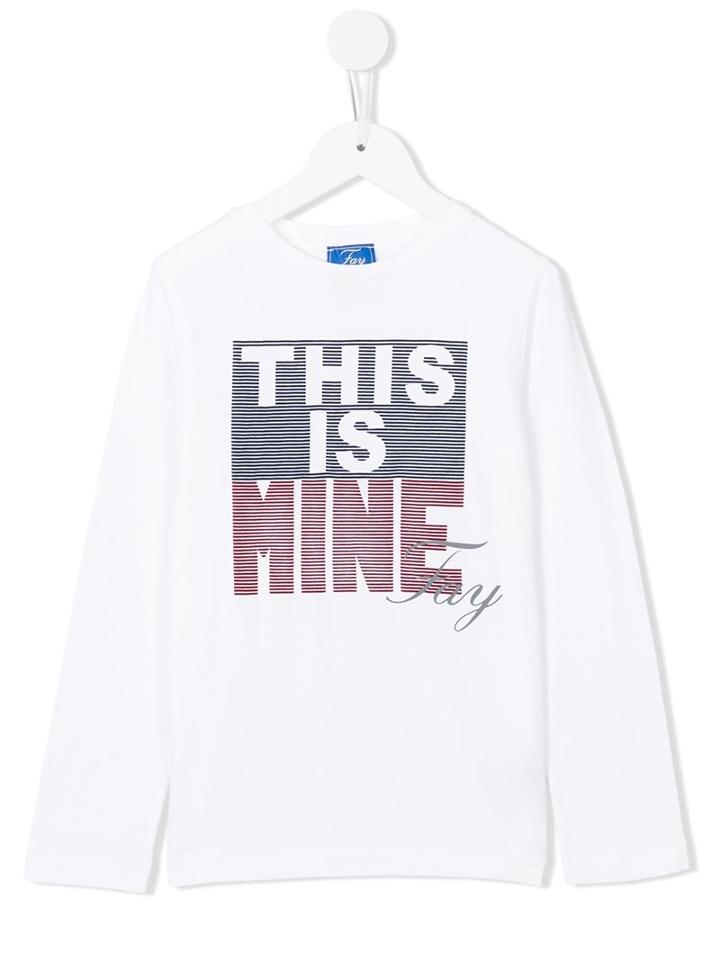 Fay Kids This Is Mine Print T-shirt, Boy's, Size: 8 Yrs, White