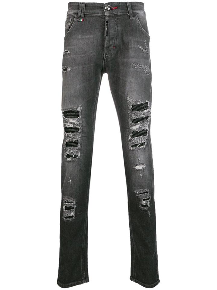 Philipp Plein Snatch Skinny Biker Jeans - Grey