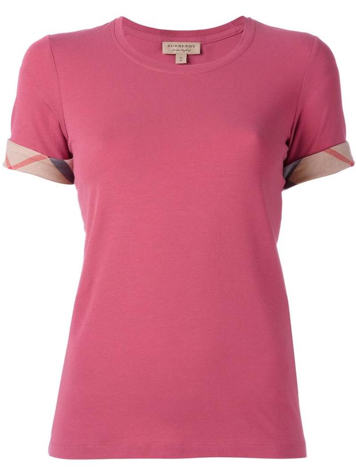 Burberry Housecheck Detail T-shirt, Women's, Size: Small, Pink/purple, Cotton/spandex/elastane