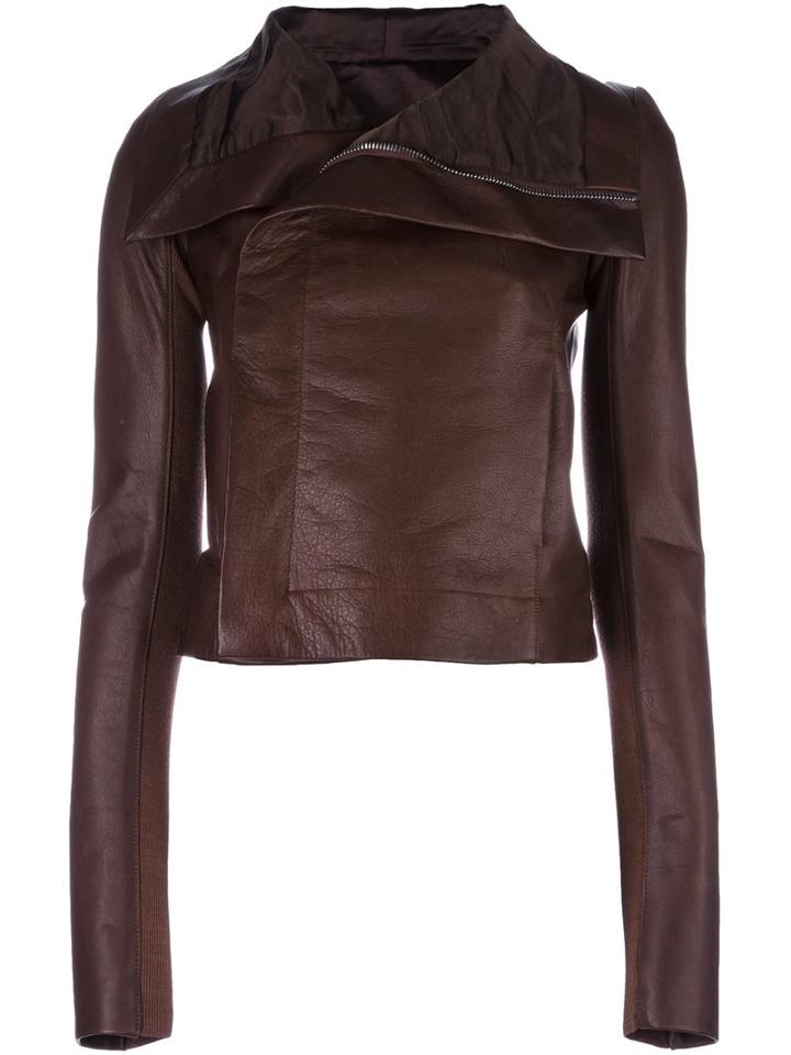 Rick Owens Draped Collar Biker Jacket, Women's, Size: 42, Brown, Cotton/calf Leather/cupro/virgin Wool