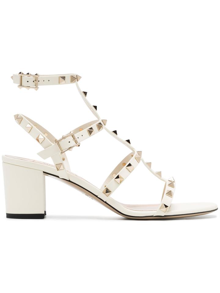 Valentino White Rockstud Leather Sandals