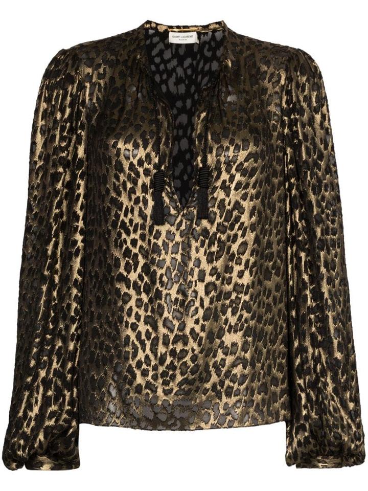 Saint Laurent Lurex Leopard-pattern Blouse - Metallic
