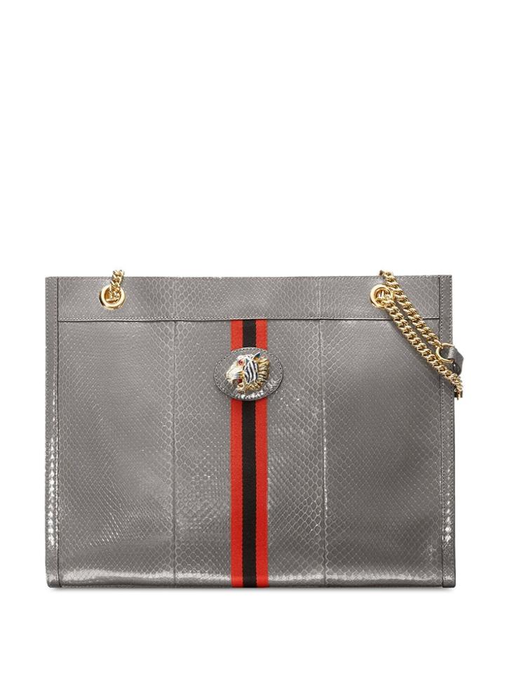 Gucci Rajah Snakeskin Large Tote - Grey