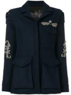 Ash Single-breasted Embellished Coat - Blue