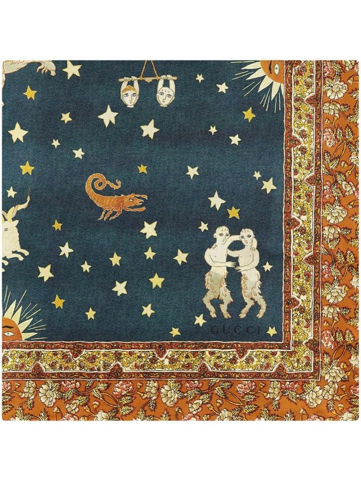 Gucci Zodiac Print Scarf - Blue