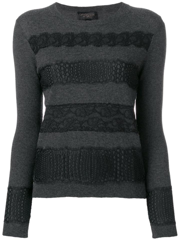 Giambattista Valli Cashmere Lace Stripe Sweater - Grey