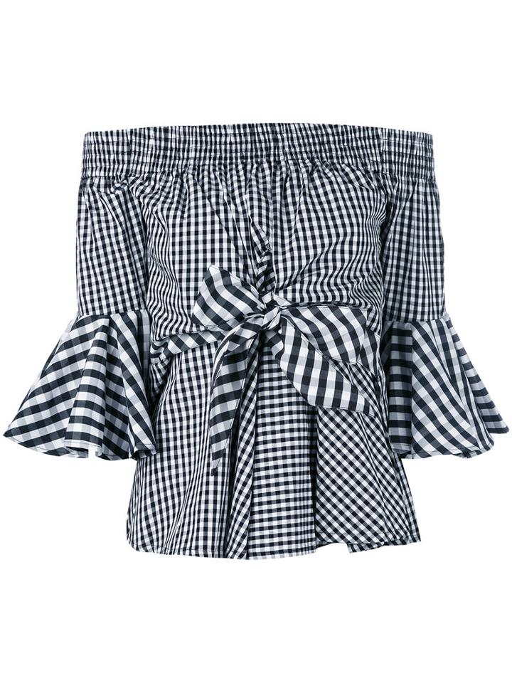 House Of Holland - Off-the-shoulder Gingham Blouse - Women - Cotton/polyester - 6, Black, Cotton/polyester