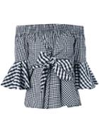 House Of Holland - Off-the-shoulder Gingham Blouse - Women - Cotton/polyester - 6, Black, Cotton/polyester