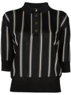 Lanvin Cropped Striped Polo Shirt, Women's, Size: Medium, Black, Viscose/zamac/mother Of Pearl