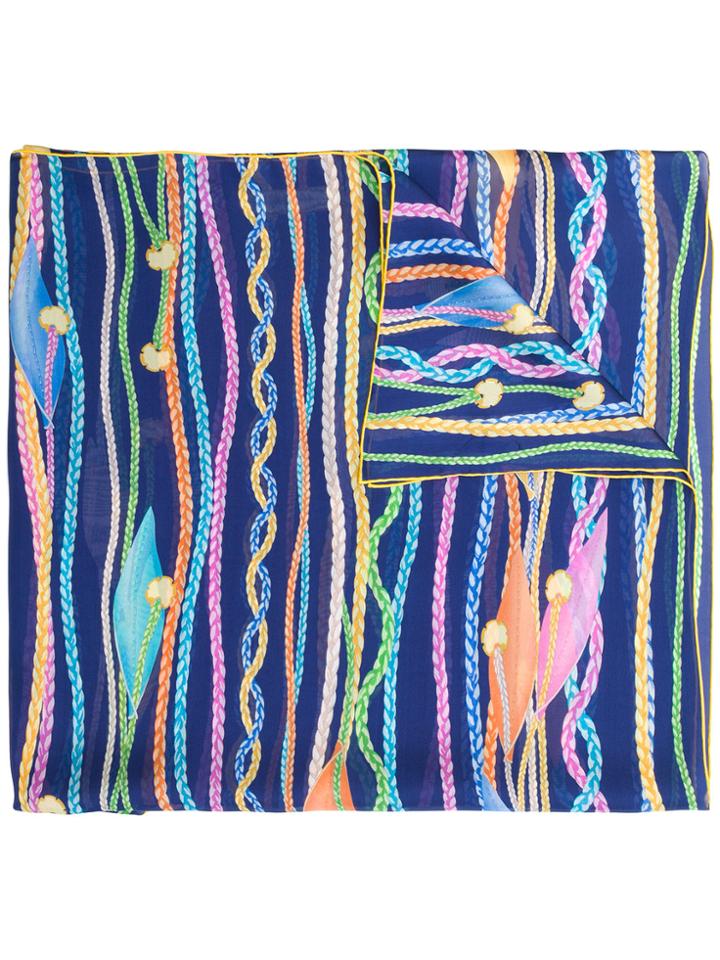 Salvatore Ferragamo Braided Trim Print Scarf - Blue