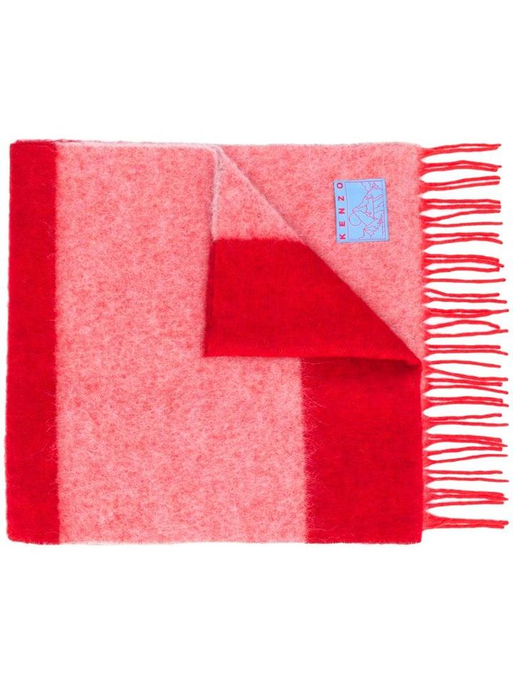Kenzo Striped Wool Scarf - Red