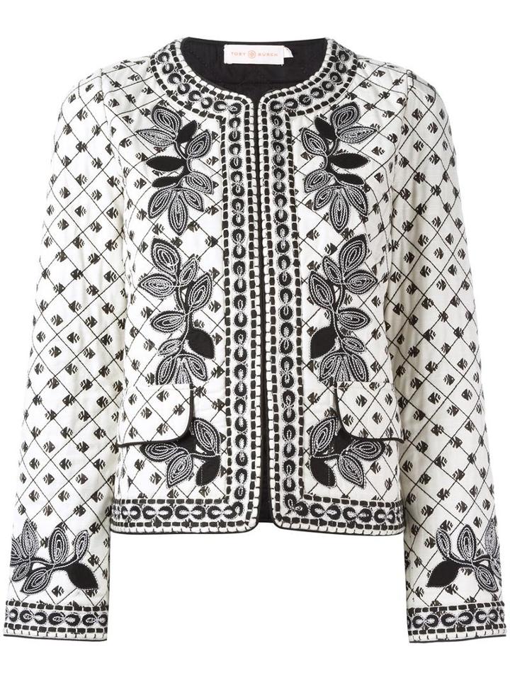 Fish Print Jacket, Women's, Size: 8, White, Cotton/polyester, Tory Burch