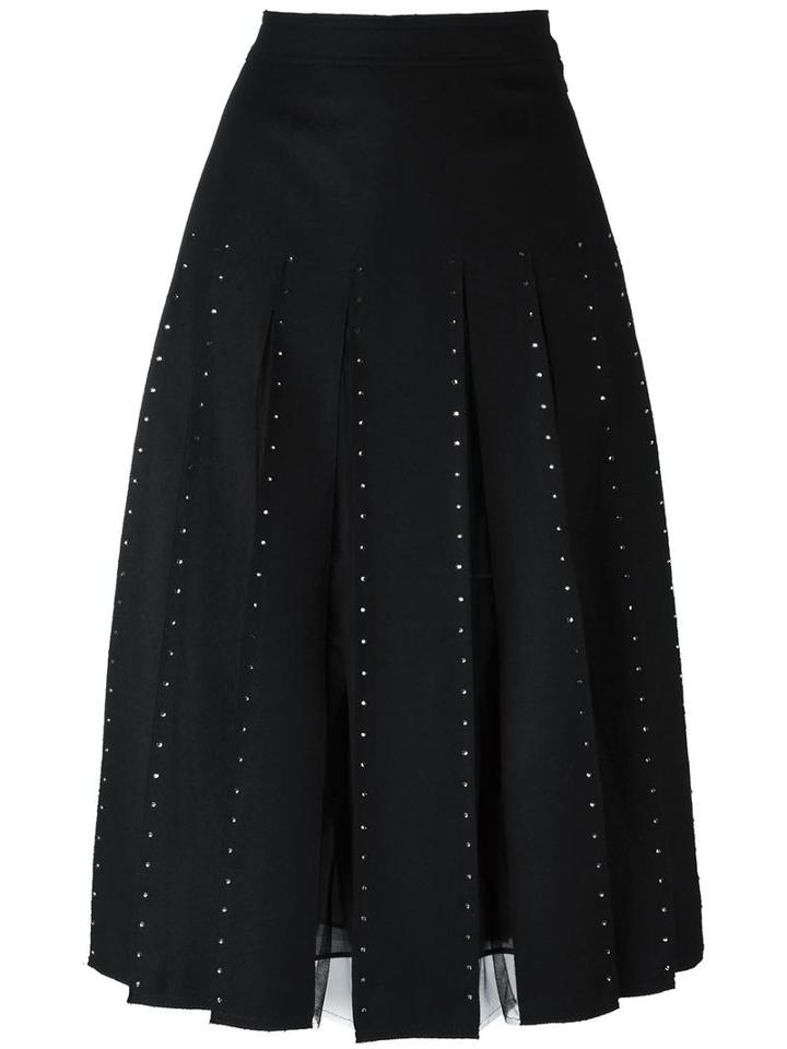 Valentino Pleated A-line Skirt, Women's, Size: 42, Black, Silk/polyamide/spandex/elastane/virgin Wool