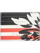 Burberry Floral Stripe Print Leather Card Case - Black