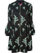 Moncler Gamme Rouge Floral Embroidered Jacquard Puff Sleeve Oversized Coat, Women's, Size: 1, Black, Cotton/nylon/silk