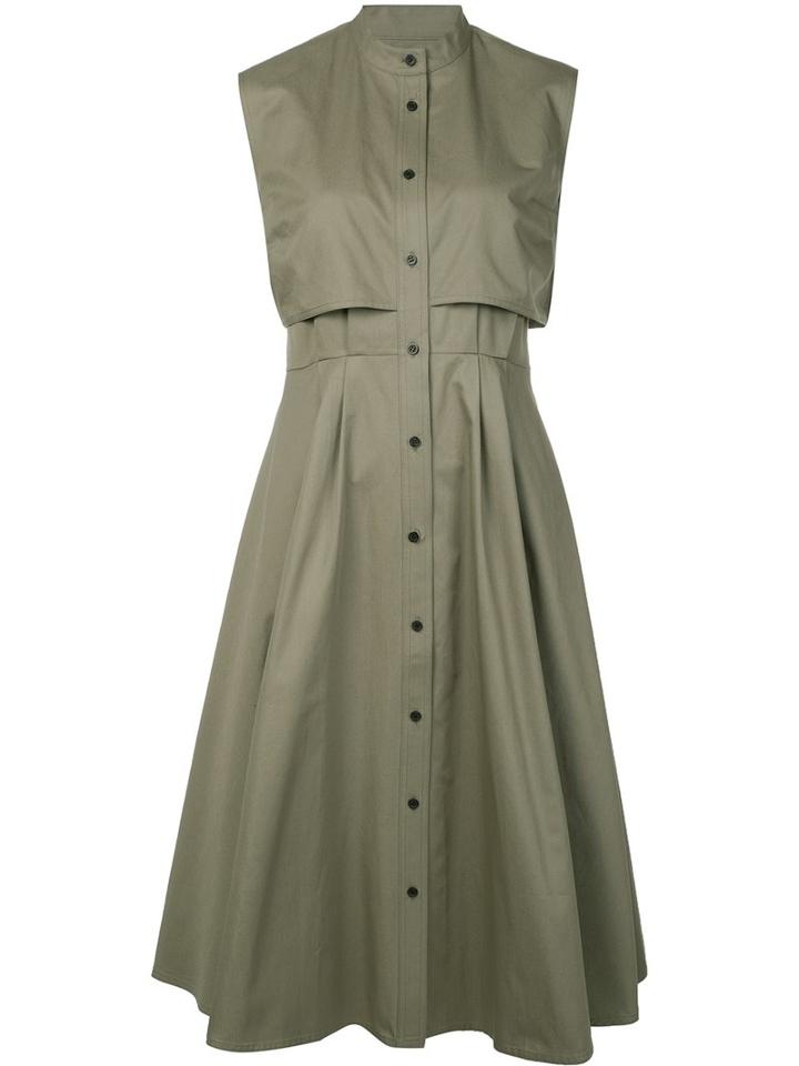 Tome - Pleated Detailing Buttoned Dress - Women - Cotton - 4, Green, Cotton