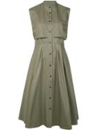 Tome - Pleated Detailing Buttoned Dress - Women - Cotton - 4, Green, Cotton