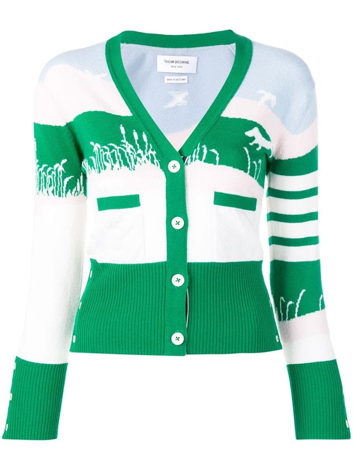Thom Browne 4-bar Hunting Scenery Cardigan - Green