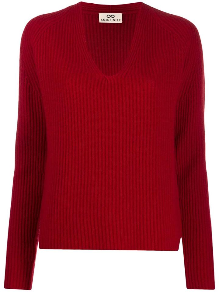 Sminfinity V-neck Knitted Jumper - Red