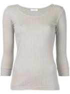 En Route - Three-quarters Sleeve Ribbed T-shirt - Women - Cotton - One Size, Nude/neutrals, Cotton