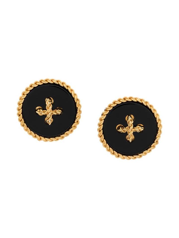 Chanel Pre-owned Braided Button Earrings - Black