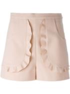 Red Valentino Ruffled Pocket Shorts, Women's, Size: 40, Pink/purple, Polyester/viscose/acetate
