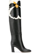 Valentino Printed Knee High Boots - Black