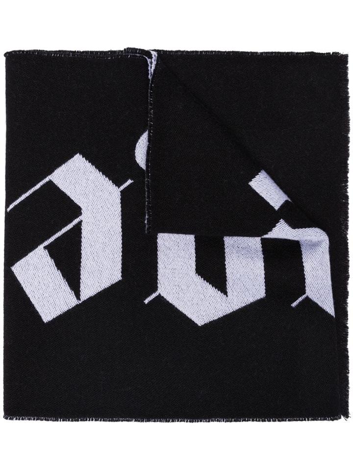 Palm Angels Logo Intarsia Knit Scarf - Black