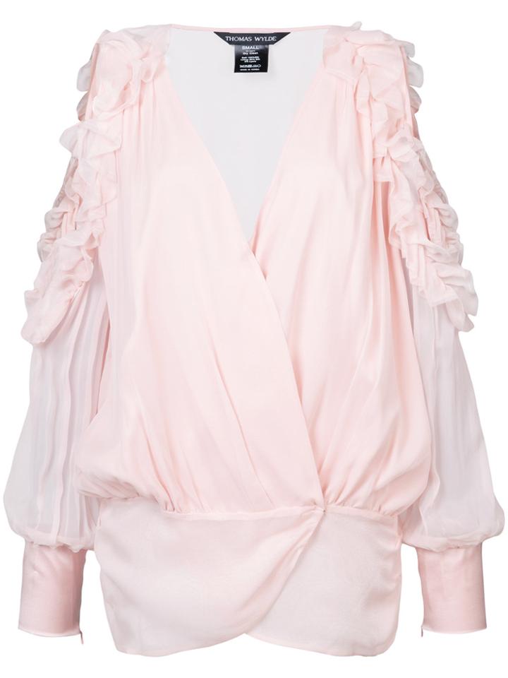Thomas Wylde Off-shoulder Ruffle Blouse - Pink & Purple