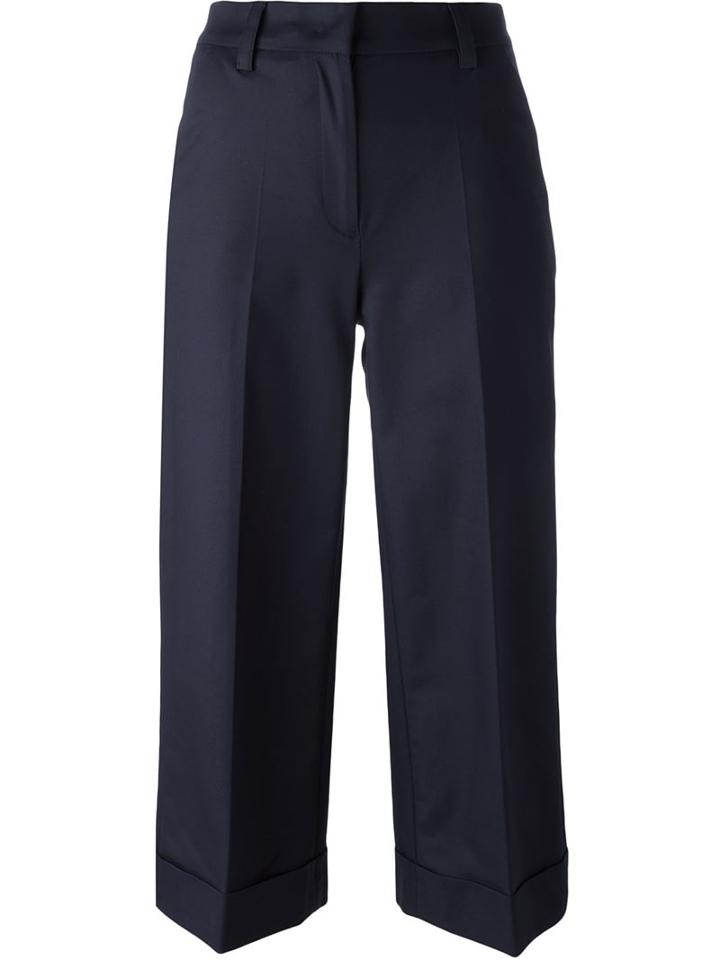 Moncler Cropped Wide Leg Trousers, Women's, Size: 42, Blue, Cotton/spandex/elastane