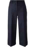 Moncler Cropped Wide Leg Trousers, Women's, Size: 42, Blue, Cotton/spandex/elastane