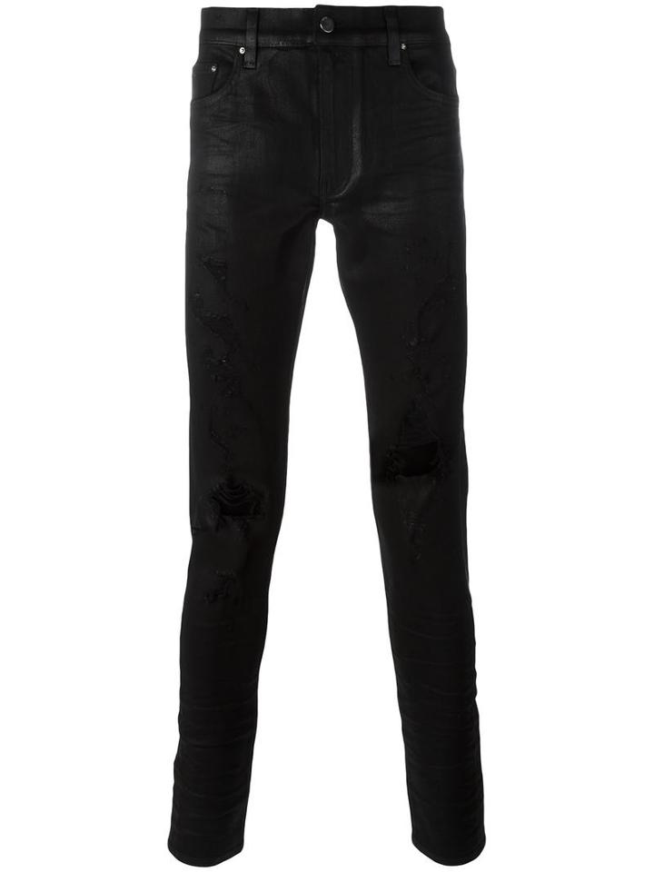 Amiri Distressed Coated Jeans, Men's, Size: 34, Black, Cotton/spandex/elastane