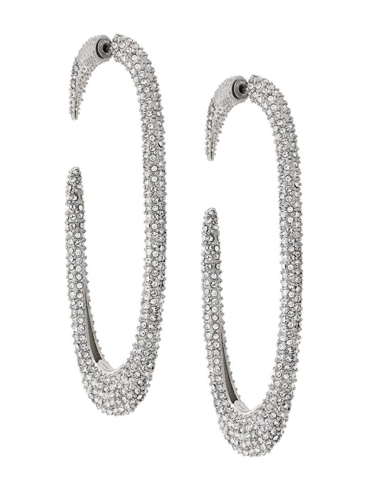 Saint Laurent Crystal Embellished Hoop Earrings - Silver