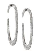Saint Laurent Crystal Embellished Hoop Earrings - Silver
