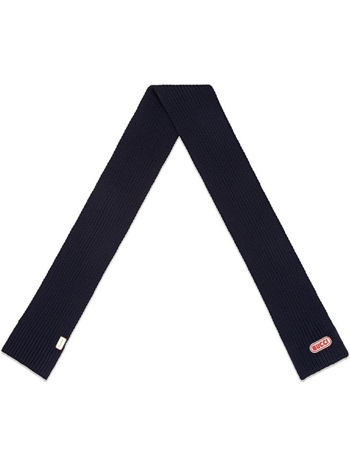 Gucci Wool Scarf With Gucci Patch - Blue